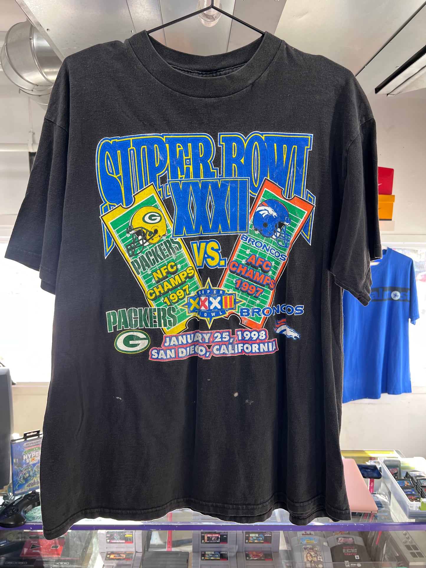 Camiseta Packers vs. Broncos del Super Bowl XXXII de 1998, talla XL