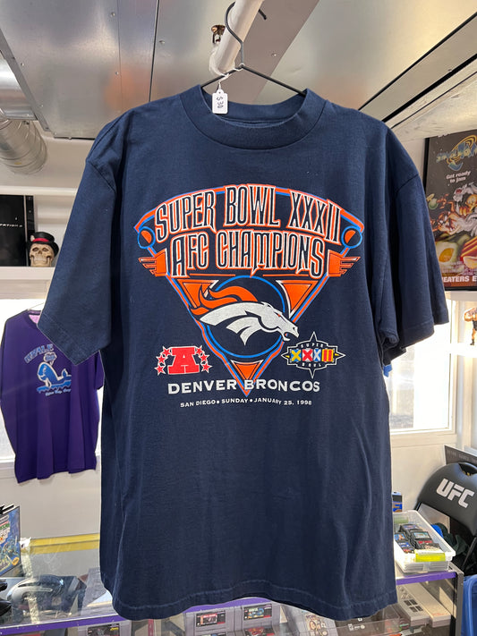 Camiseta vintage de los campeones de la AFC del Super Bowl XXXII de los Denver Broncos de 1998, talla XL