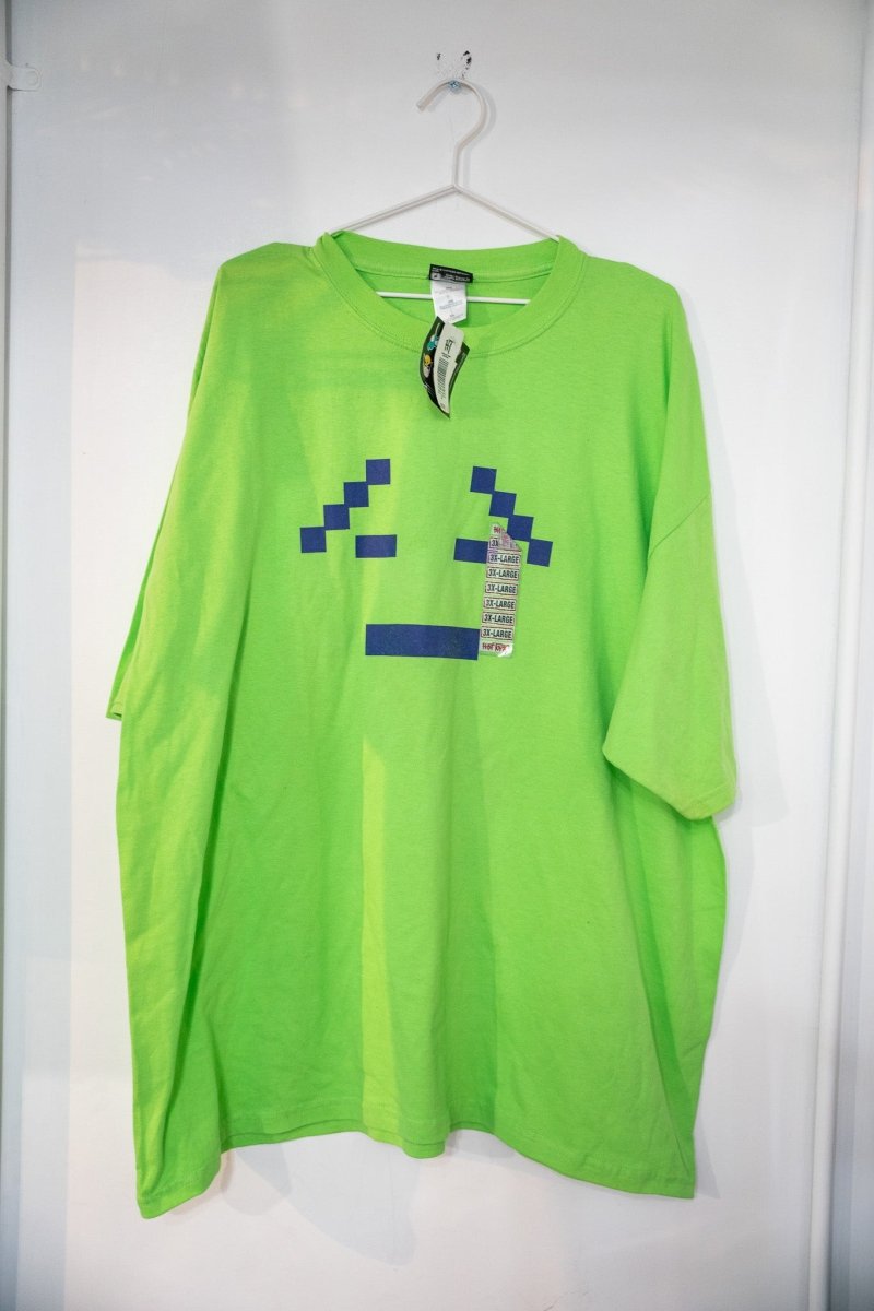 Lime green Aqua Teen Hunger Force t-shirt with dark blue pixelated Mooninite angry face and Hot Topic tags attached size XXXL