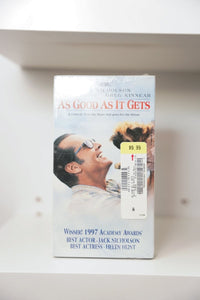 VHS As Good as It Gets sealed blue sky cover Jack Nicholson laughing dog Helen Hunt Greg Kinnear AS GOOD AS IT GETS text Academy Awards badge