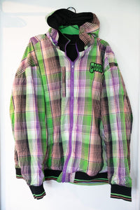 Coogi reversible plaid windbreaker jacket in size 4XL with logo branding, Y2K era style displayed flat against white background