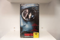 Copycat VHS cover with Sigourney Weaver reflection and Holly Hunter in scope holding gun, dark moody design, Previously Viewed sticker