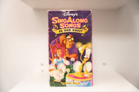 VHS Disney Sing Along Songs Be Our Guest Volume Ten Belle Beast Lumiere Cogsworth Mrs. Potts purple SING ALONG SONGS yellow text BE OUR GUEST banner