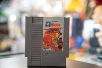 Nintendo Double Dribble NES cartridge from 1987, Konami basketball game with black label and red text on yellow-gold casing