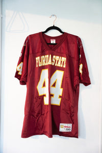 Garnet dark red Florida State Seminoles Wilson football jersey with gold FLORIDA STATE text white 44 numbers mesh fabric size XL/50