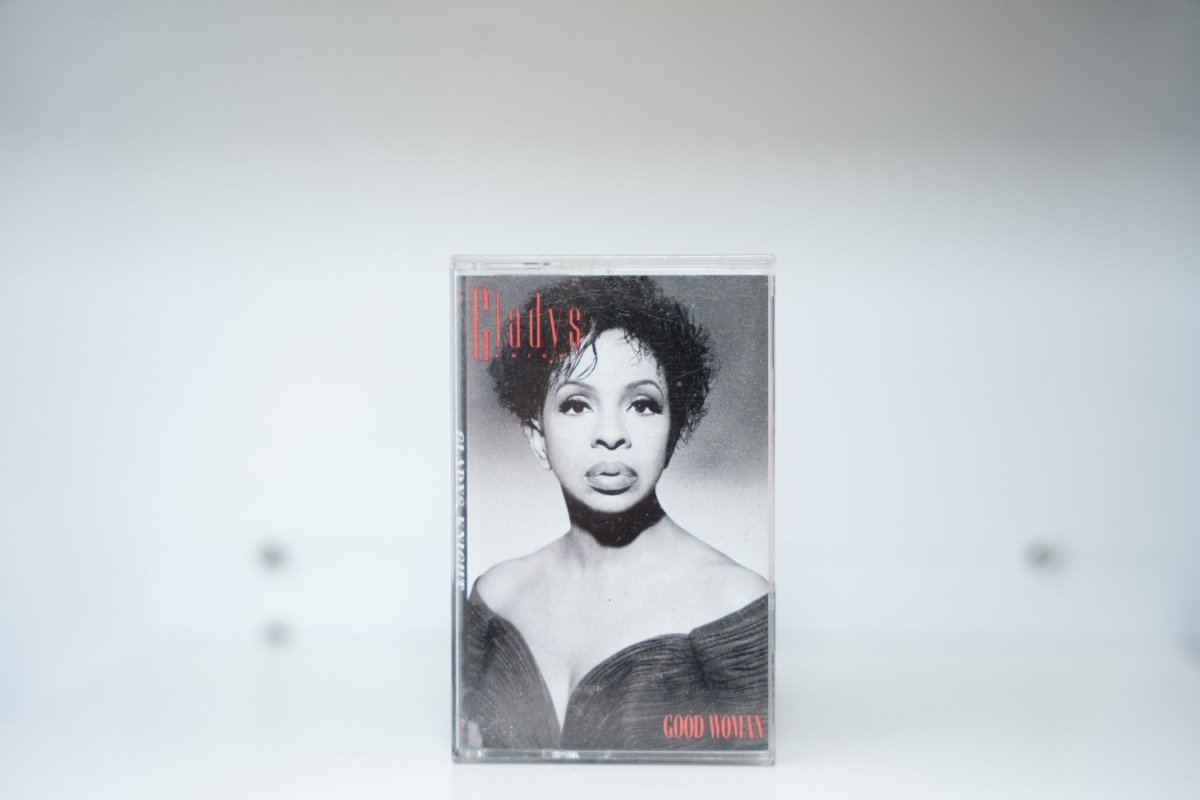 Gladys Knight Good Woman cassette tape clear case black and white portrait red Gladys Knight text GOOD WOMAN text