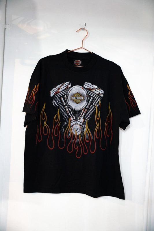 Harley Davidson Engine and Flames Modern Boot Shirt Size XL - Keep It Classic
