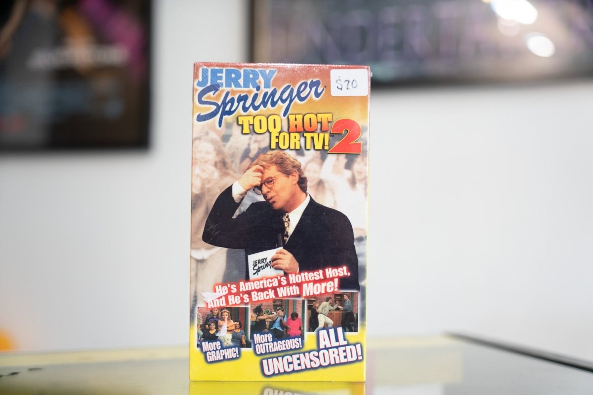 Sealed Jerry Springer Too Hot for TV 2 VHS with Springer hand to forehead red orange title scene photos More Graphic More Outrageous All Uncensored