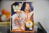 Mattel WWE Retro Lex Luger action figure retro packaging orange border American flag trunks white boots Patriot Press move badge WWF logo