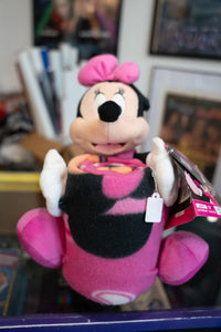 Minnie Mouse New Orleans Saints blanket hugger plush in pink with black Saints fleur-de-lis fleece blanket and retail tags attached