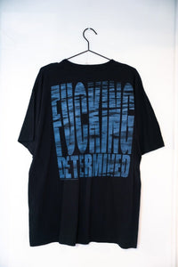 Mudvayne band t-shirt with "Fucking Determined" text printed on dark fabric, early 2000s rock merchandise