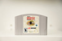 N64 Midway's Greatest Arcade Hits Volume 1 grey cartridge with Defender, Joust, Robotron, Sinistar, Spy Hunter logos, Midway logo