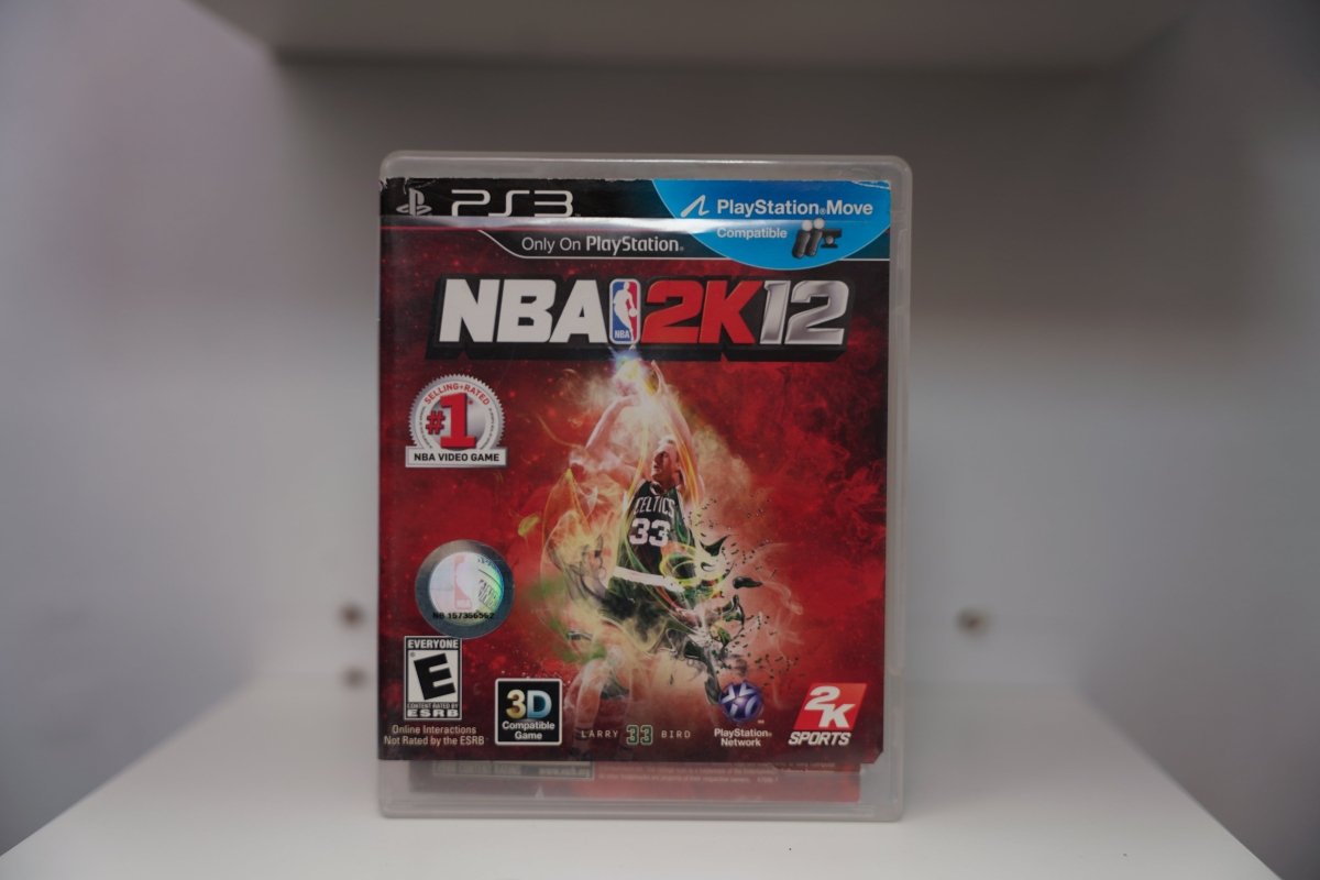 PlayStation 3 NBA 2K12 PS3 case Larry Bird 33 Celtics green jersey fiery background NBA 2K12 text number 1 badge 2K Sports Everyone