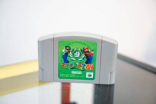 Nintendo 64 Mario Golf 64 Japanese import cartridge gray with green label Mario Luigi golf course Japanese katakana text