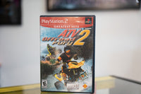 PlayStation 2 ATV Offroad Fury 2 Greatest Hits case with ATV rider launching off dirt jump orange yellow title and rated E badge