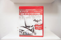 PS3 Batman Arkham City Game of the Year Edition Greatest Hits red case with Batman in black and white, bat symbol, Rocksteady and WB Games logos