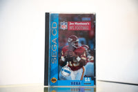 Sega CD Joe Montana's NFL Football game complete in tall case blue spine Joe Montana Chiefs red uniform 19 passing NFL logo Sega Sports GA rating