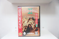 Sega Genesis Shanghai II Dragon's Eye case with Mahjong tiles on wooden surface, teal title text, Activision logo, Chinese seal stamp
