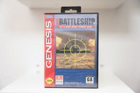 Sega Genesis Super Battleship case with battleship amid explosions viewed through targeting crosshair, Mindscape and Software Toolworks logos