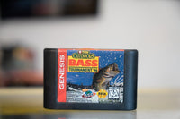 Sega Genesis TNN Outdoors Bass Tournament 96 black cartridge with TNN logo orange OUTDOORS yellow BASS title leaping bass illustration lake backdrop