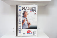 Sega Saturn Madden NFL 97 jewel case with John Madden in headset pointing at camera, EA Sports logo, NFL Players Inc. logo