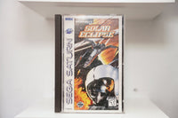 Sega Saturn Solar Eclipse jewel case with pilot helmet visor reflection and spacecraft battle, Crystal Dynamics logo, Teen rating