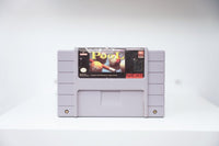 SNES Championship Pool grey cartridge with billiard balls on pool table photo, Mindscape Software Toolworks logo, label wear at top
