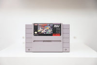 SNES HyperZone grey cartridge with futuristic spacecraft in tunnel firing weapons, HAL America Inc logo, Made in Japan