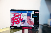 SNES Ryne Sandberg Plays Super Bases Loaded box with Sandberg in Cubs pinstripes holding baseball and glove, Jaleco logo, signature