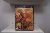 PS2 Forever Kingdom CIB case three anime characters blonde woman red-haired man muscular man orange sky FOREVER KINGDOM gold text Agetec Teen