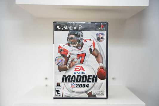 PS2 Madden NFL 2004 CIB case Michael Vick Falcons white jersey throwing ALL-MADDEN EA Sports MADDEN NFL 2004 text Everyone Online