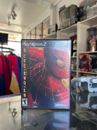 PS2 Spider-Man 2 CIB case extreme close-up Spider-Man mask red suit web pattern reflective eye SPIDER-MAN 2 text Activision Teen