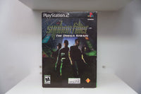 PS2 Syphon Filter Omega Strain CIB case four agents silhouetted Tokyo neon cityscape Syphon Filter green script OMEGA STRAIN silver text Sony Mature