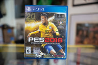 Sony PlayStation 4 PES 2016 Soccer video game case showing cover art with players in action poses, 2016