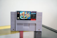 Super Nintendo Dennis the Menace gray SNES cartridge with colorful label Dennis skateboarding Ocean logo Licensed by Nintendo