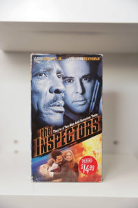 VHS The Inspectors Louis Gossett Jr. Jonathan Silverman blue tint gun the INSPECTORS bold text Two-Man Anti-Terrorism Team explosion Pre-Viewed