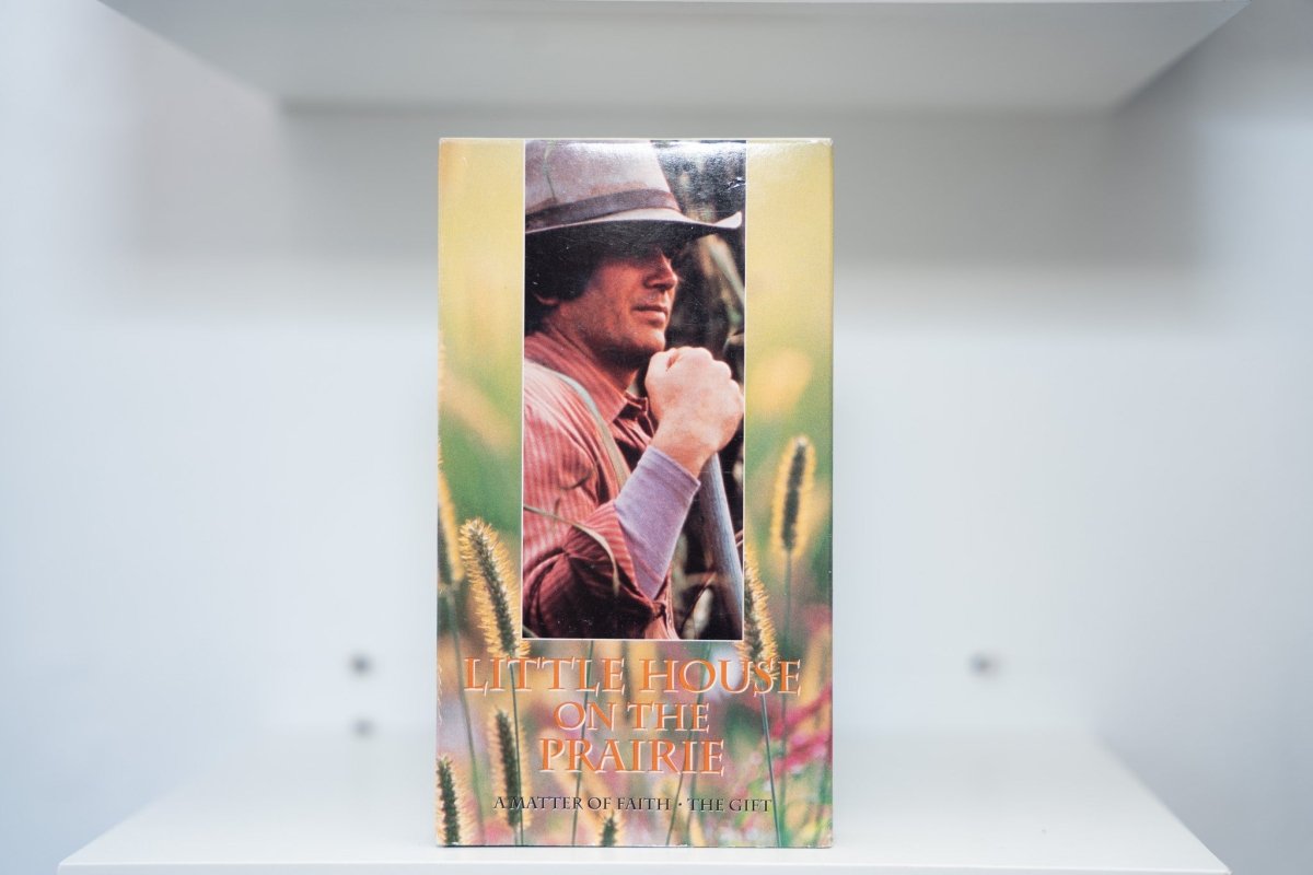 VHS Little House on the Prairie warm pastoral cover Michael Landon hat work shirt wildflowers wheat LITTLE HOUSE ON THE PRAIRIE gold text