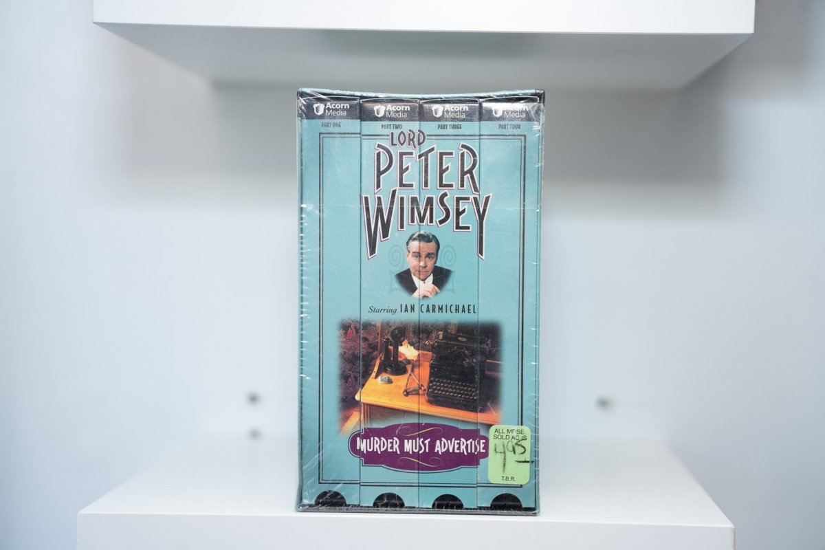 VHS Lord Peter Wimsey Murder Must Advertise sealed 4-tape set teal cover Ian Carmichael typewriter ornate LORD PETER WIMSEY text Acorn Media