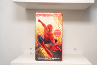VHS Spider-Man red blue suit swinging New York skyline SPIDER-MAN red text HERO music video bonus badge Columbia Pictures