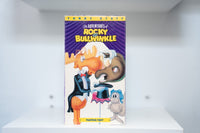 VHS Adventures of Rocky and Bullwinkle Painting Theft yellow Funny Stuff banner purple background Bullwinkle tuxedo top hat Rocky squirrel