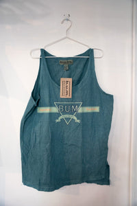 B.U.M Equipment tank top shirt in size large, featuring ribbed neckline and armholes with printed branding across chest