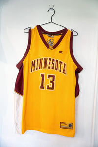Colosseum Athletics Minnesota Golden Gophers college basketball jersey in maroon with gold trim, size large, displayed flat