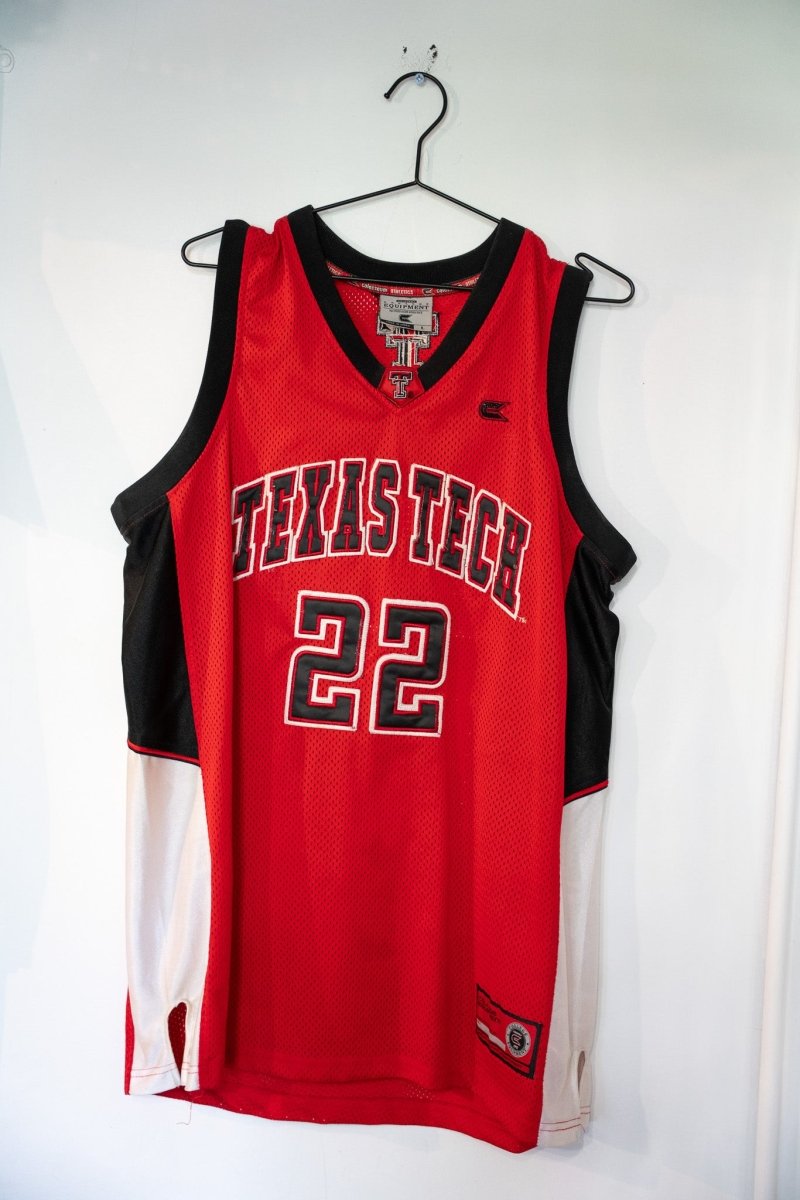 Colosseum Athletics Texas Tech Red Raiders red college basketball jersey, size large, displayed flat showing front logo and mesh fabric detail