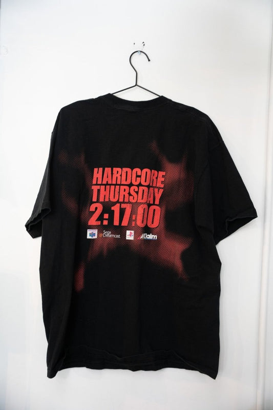ECW Hardcore Revolution video game promotional t-shirt in size XL, black cotton with screen-printed graphics from early 2000s wrestling merchandise