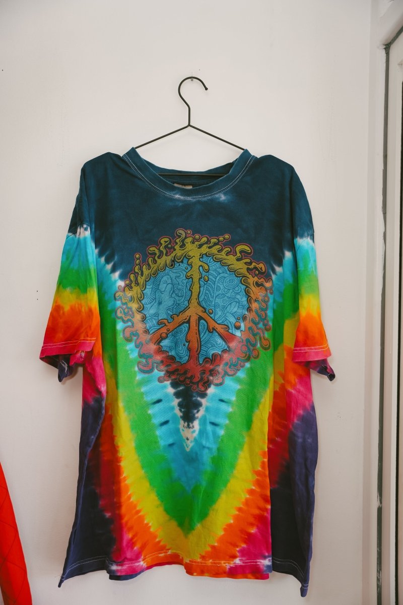 Vintage Liquid Blue Tye Dye Peace Shirt - Keep It Classic