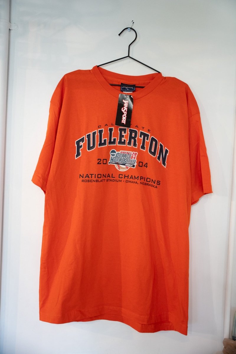 Orange vintage Cal State Fullerton JanSport t-shirt with 2004 NCAA College World Series National Champions design Rosenblatt Stadium text new with tags size XL
