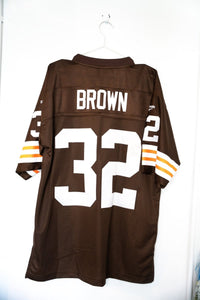 Reebok Cleveland Browns football jersey in brown with white and orange trim, size large, vintage authentic sports apparel