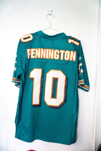 Reebok Miami Dolphins #10 football jersey in aqua and orange, size medium, displayed flat showing front chest logo and sleeve design