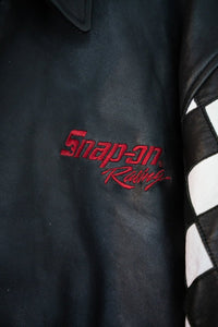 Harley-Davidson Snap On racing leather jacket in XXL, black with snap button closures and racing stripes visible on sleeves