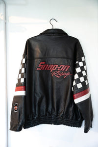 Harley-Davidson Snap On racing leather jacket in XXL, black with red stripe detailing and snap button closures down the front